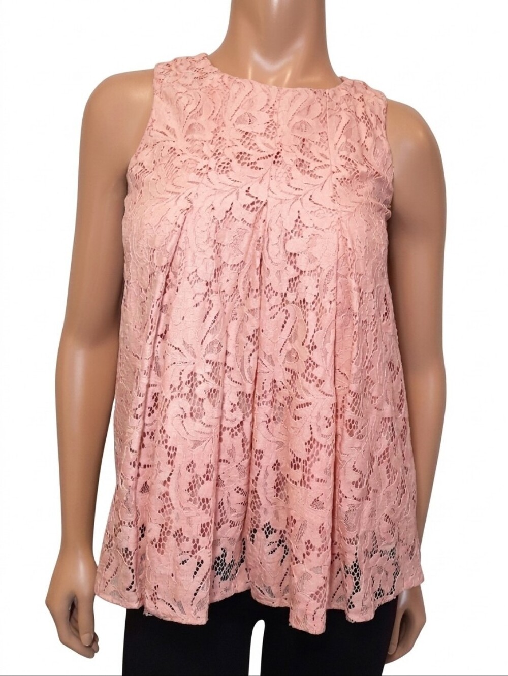 Bcbgeneration Pleated Floral Lace Top A-line Sheer Babydoll Sleeveless